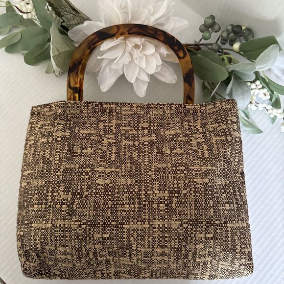 Vintage Hand Bag Vintage Acrylic Animal Print Straw Brown Tan Unique Rare